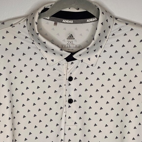 Adidas White Golf Polo Shirt Mens 2XL Performance Business Casual All Over Print - Picture 3 of 9